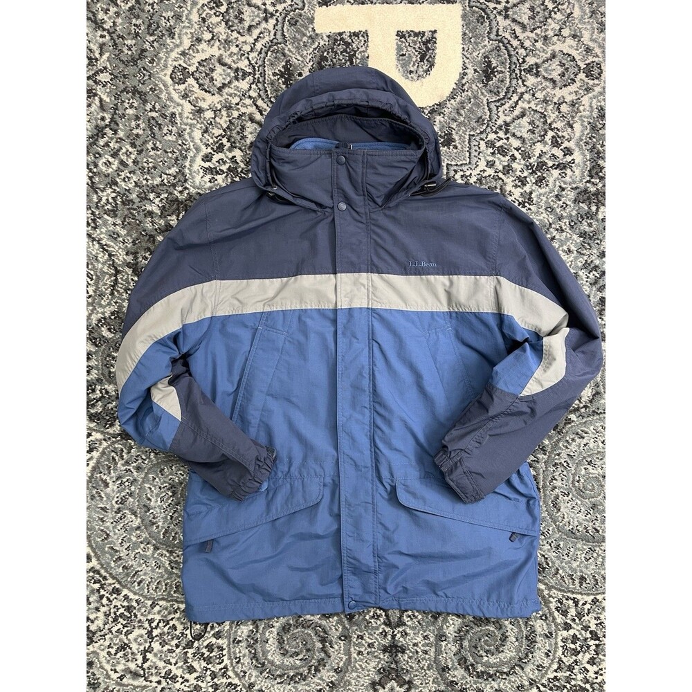 Vintage LL Bean Outdoor Outfitter Nylon Jacket Fleece Blue Gray Mens Large OWV85